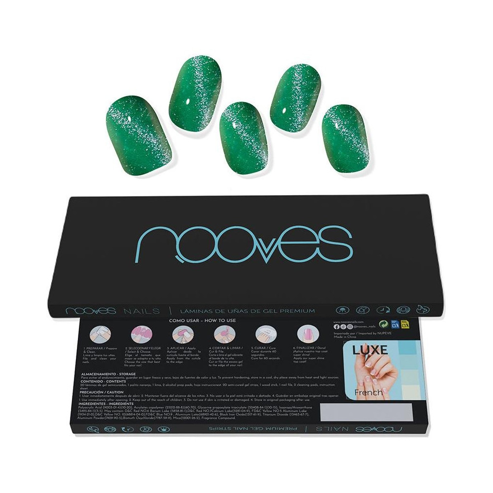 Láminas De Uñas De Gel Jade Glass Premium Glam Cat Eye Verde 20 U