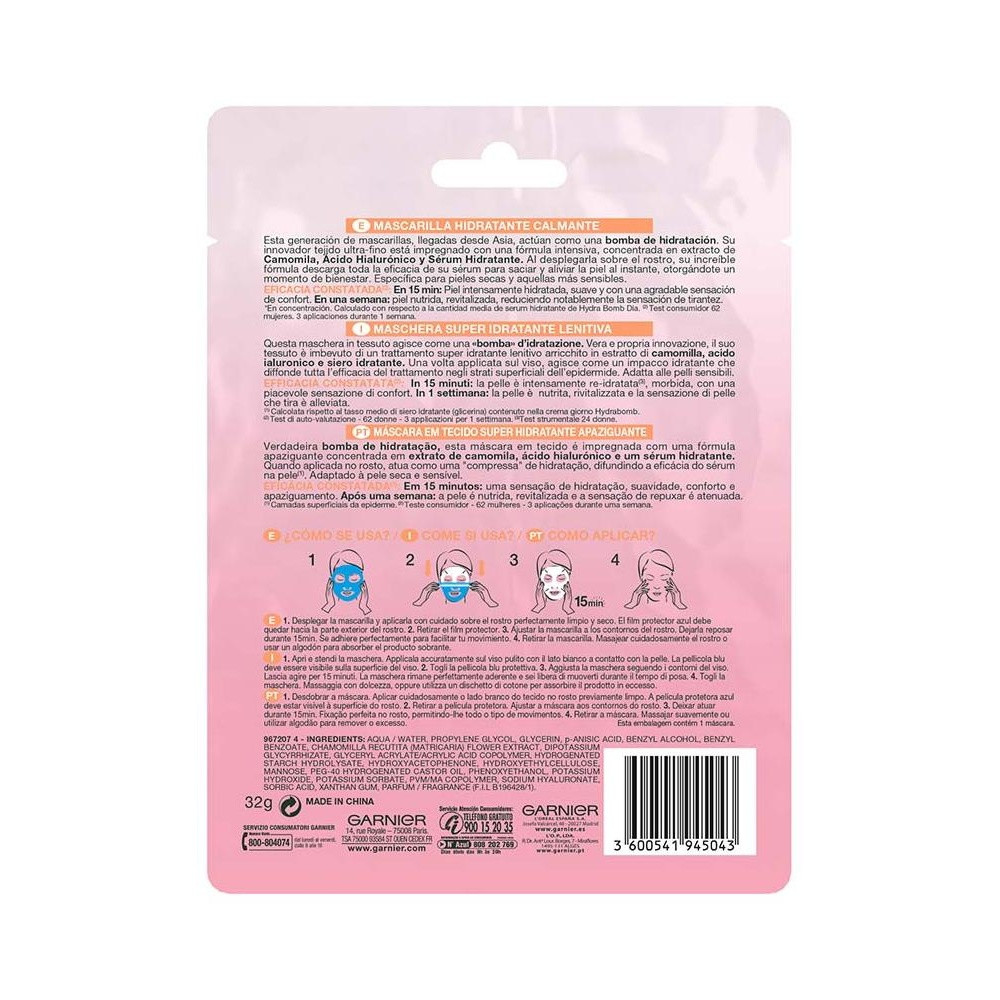 Garnier Skinactive Hydrabomb Mask Facial Hidratante Calmante 1Ud