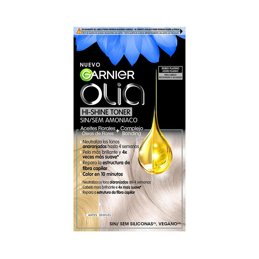 Olia Hi Shine Toner Coloración Semipermanente Neutralizador De Tonos 10.01 Rubio Platino 3 Pz