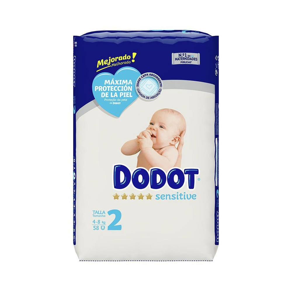 Dodot Sensitive Rn Talla 2 Pañales 4-8 Kg 58 U