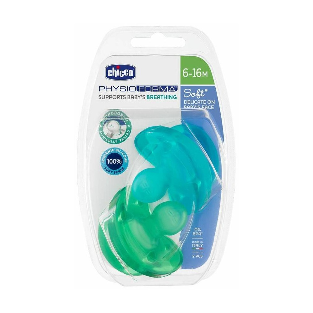 Chicco Chupete Physio Soft Silicona 6-12 Meses Azul, 2 Uds