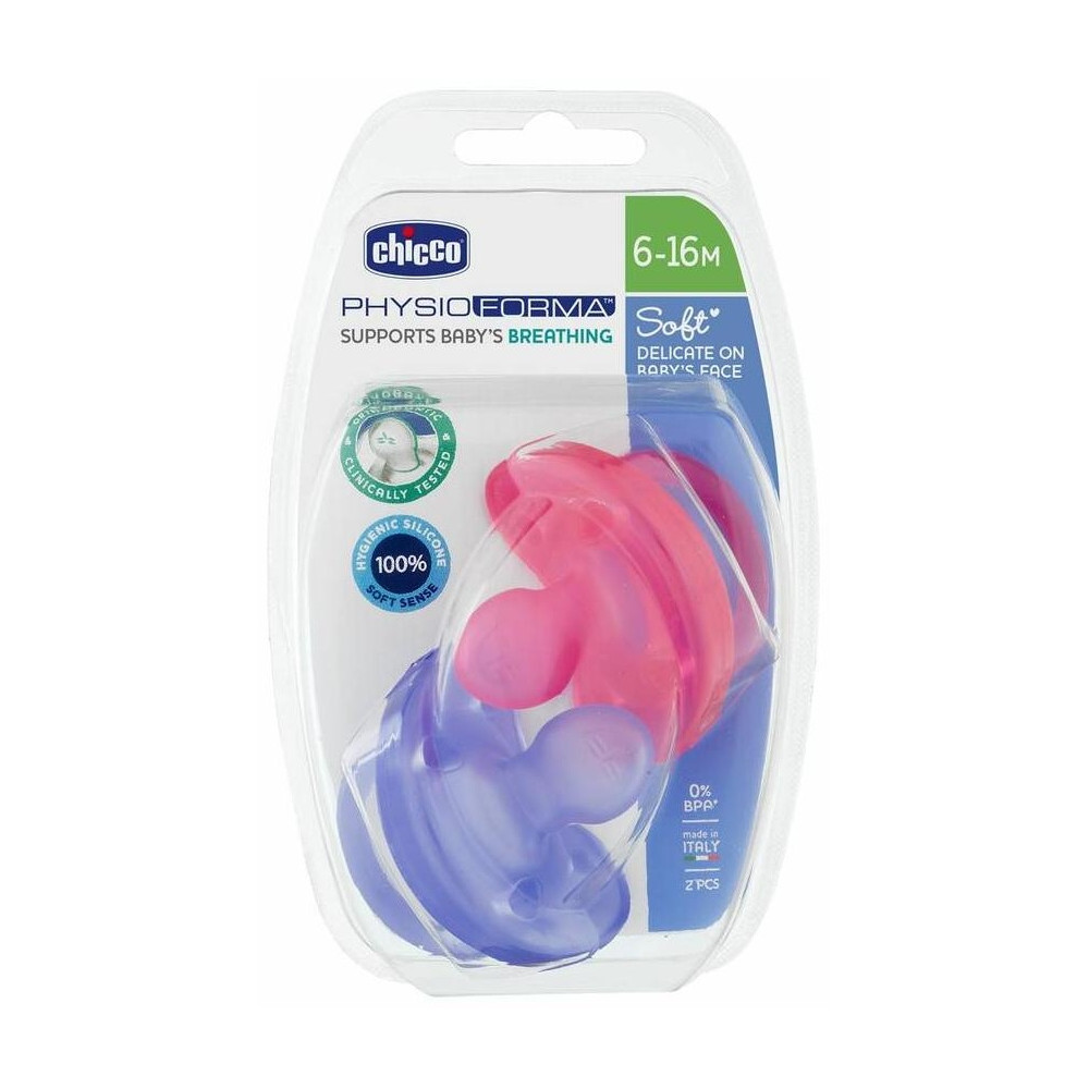 Chicco Chupete Physio Soft Silicona 6-12 Meses Rosa, 2 Uds