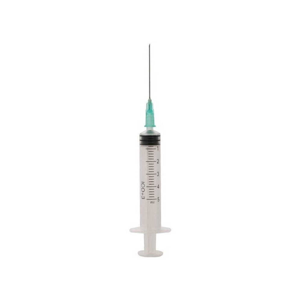 Ico Plus Jeringa 3 Cuerpos 5 Ml Con Aguja 21G 0.8X40 Mm, 100 Unidades