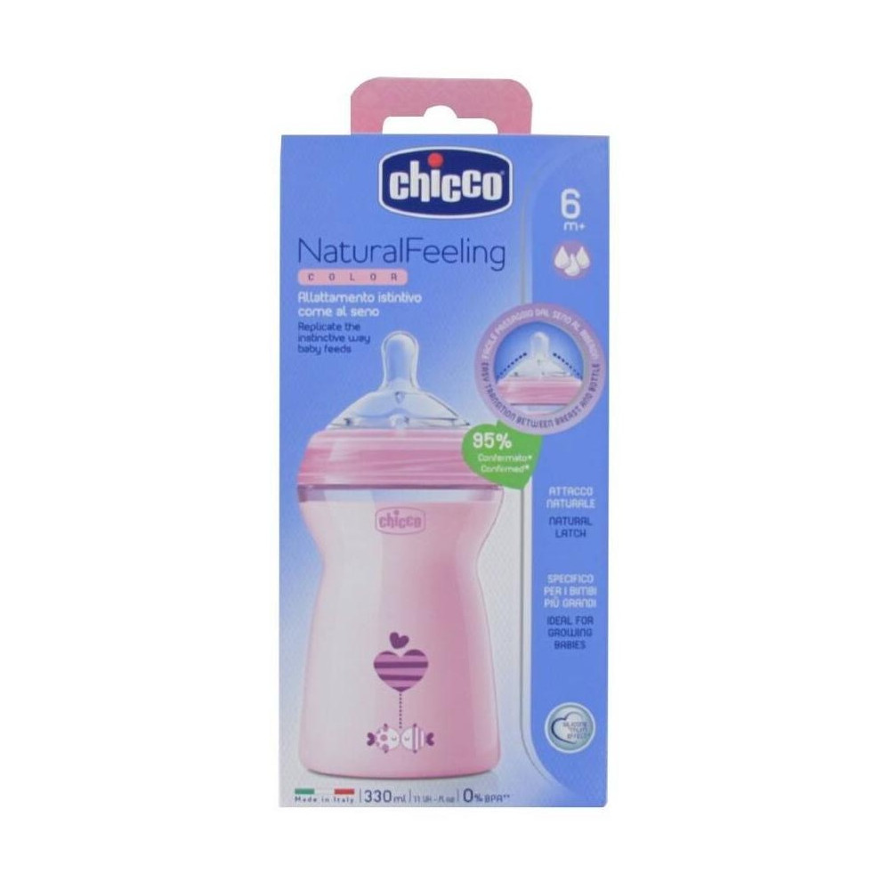 Chicco Biberón Naturalfeeling Rosa +6 Meses, 330 Ml