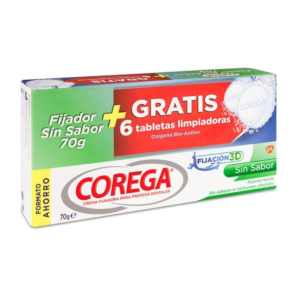 Pack Corega Sin Sabor, 70 G + Corega Tabletas Limpiadoras, 6 Uds