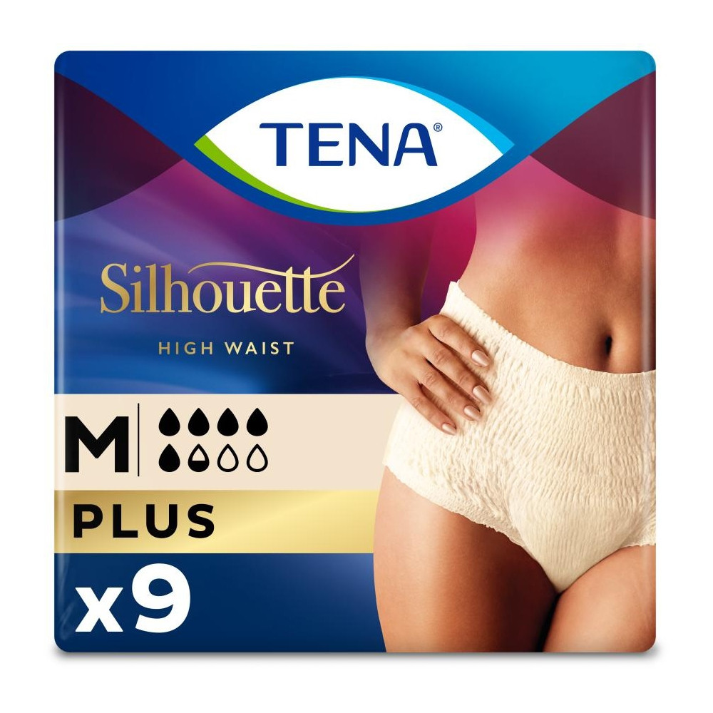 Tena Silhouette Cintura Alta Braga Absorb Inc Orina Día Anat Crema 9Uds