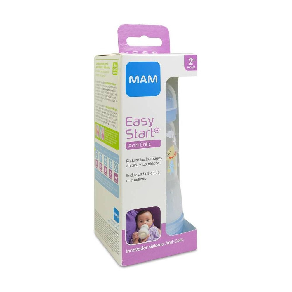 Mam Biberón Easy Start Anticólicos Azul +2 Meses, 260 Ml