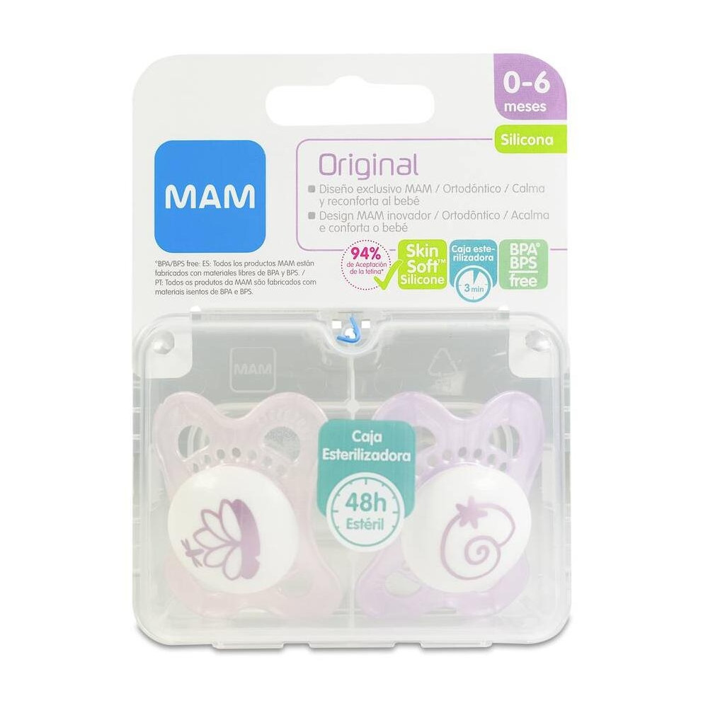 Mam Original Chupete Silicona 0-6 Meses Rosa, 2 Uds