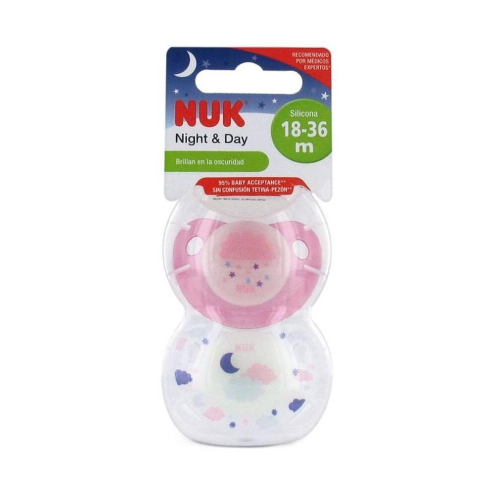 Nuk Chupete De Silicona Night 18 A 36 Meses, 2 Unidades