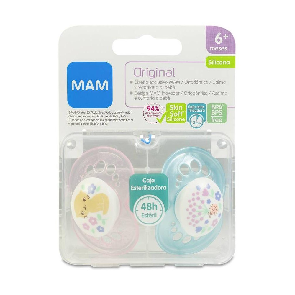 Mam Baby Chupete Silicona Original + 6 M Pack Doble Rosa