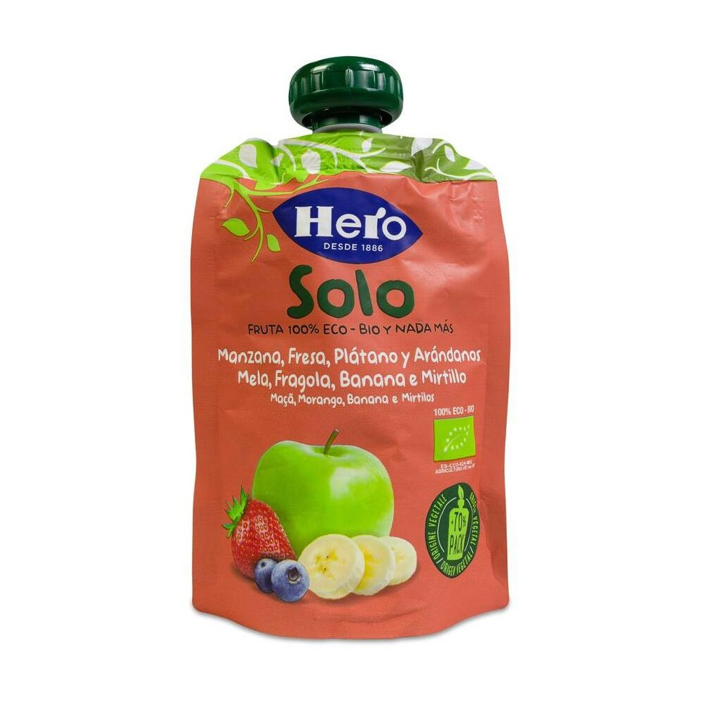 Hero Baby Bolsita Solo Manzana, Fresa, Plátano, Arándanos, 100 G