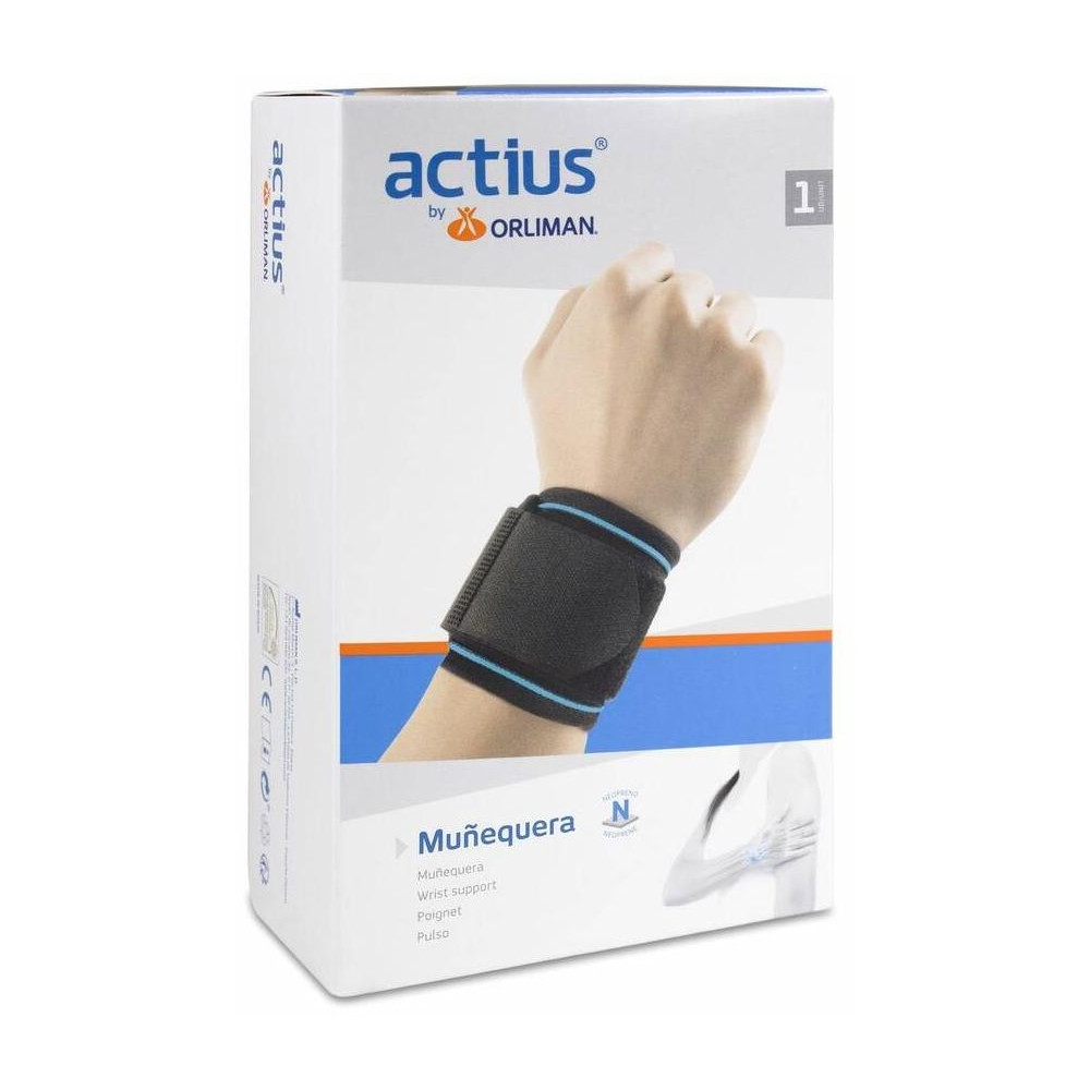 Actius Muñequera Neopreno Velcro Negra Talla Unica 1Ud
