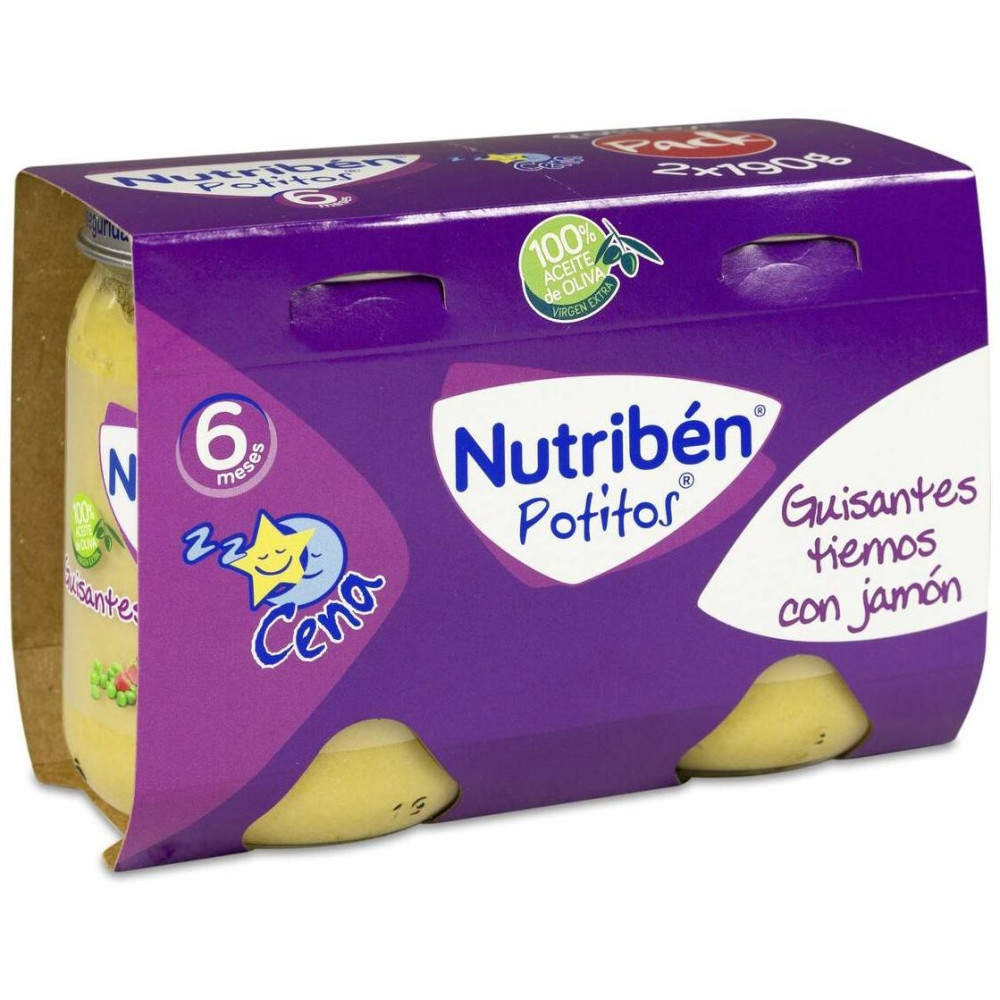 Nutribén Potitos Guisantes Tiernos Con Jamón, 2 Uds