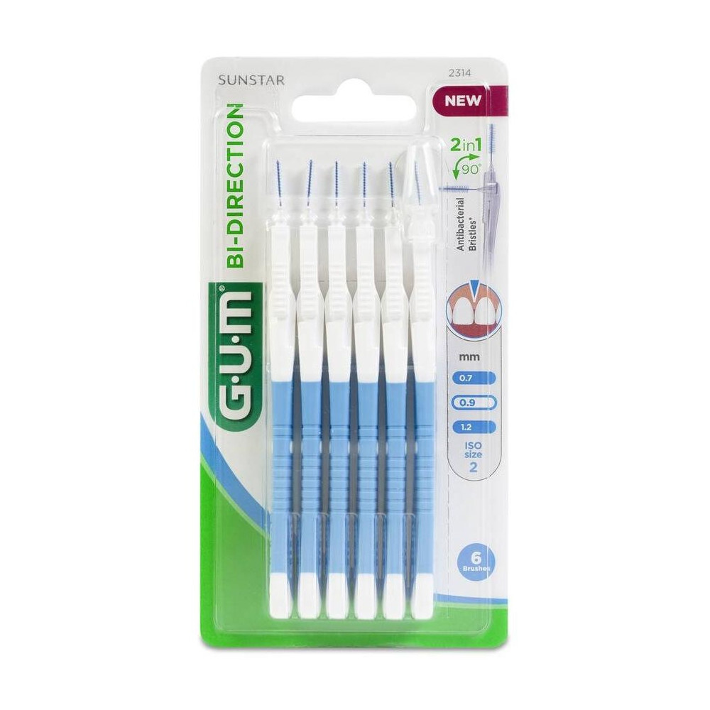 Gum Cepillos Interdentales Bi-Direction 0,9Mm, 6 Uds Azules