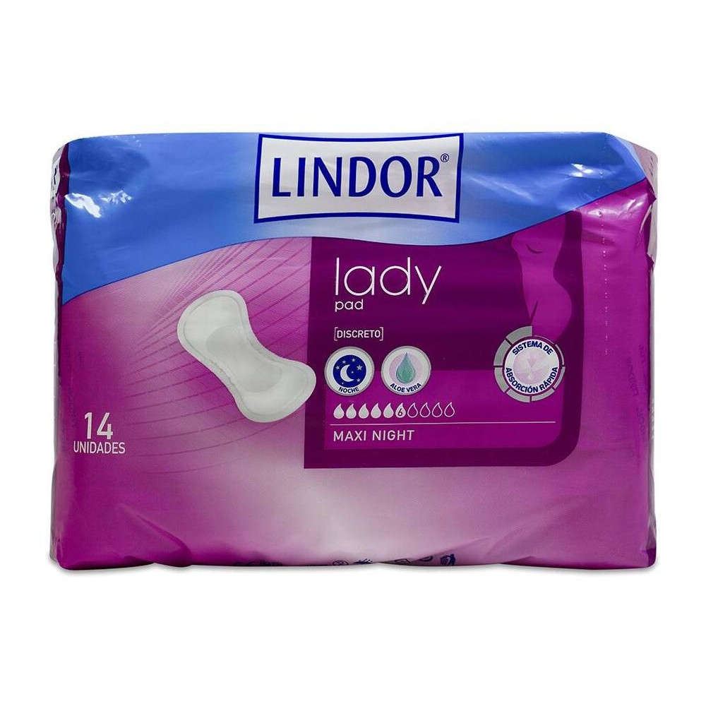 Lindor Lady Pad Compresas Maxi Night 6 Gotas 14U
