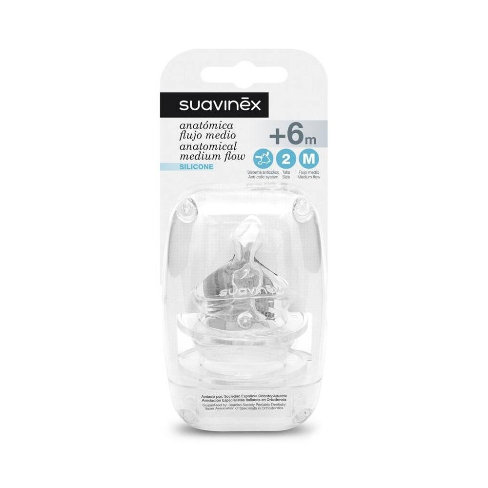 Suavinex Tetina Anatómica De Silicona Talla 2 Flujo Medio +6M, 2 Uds
