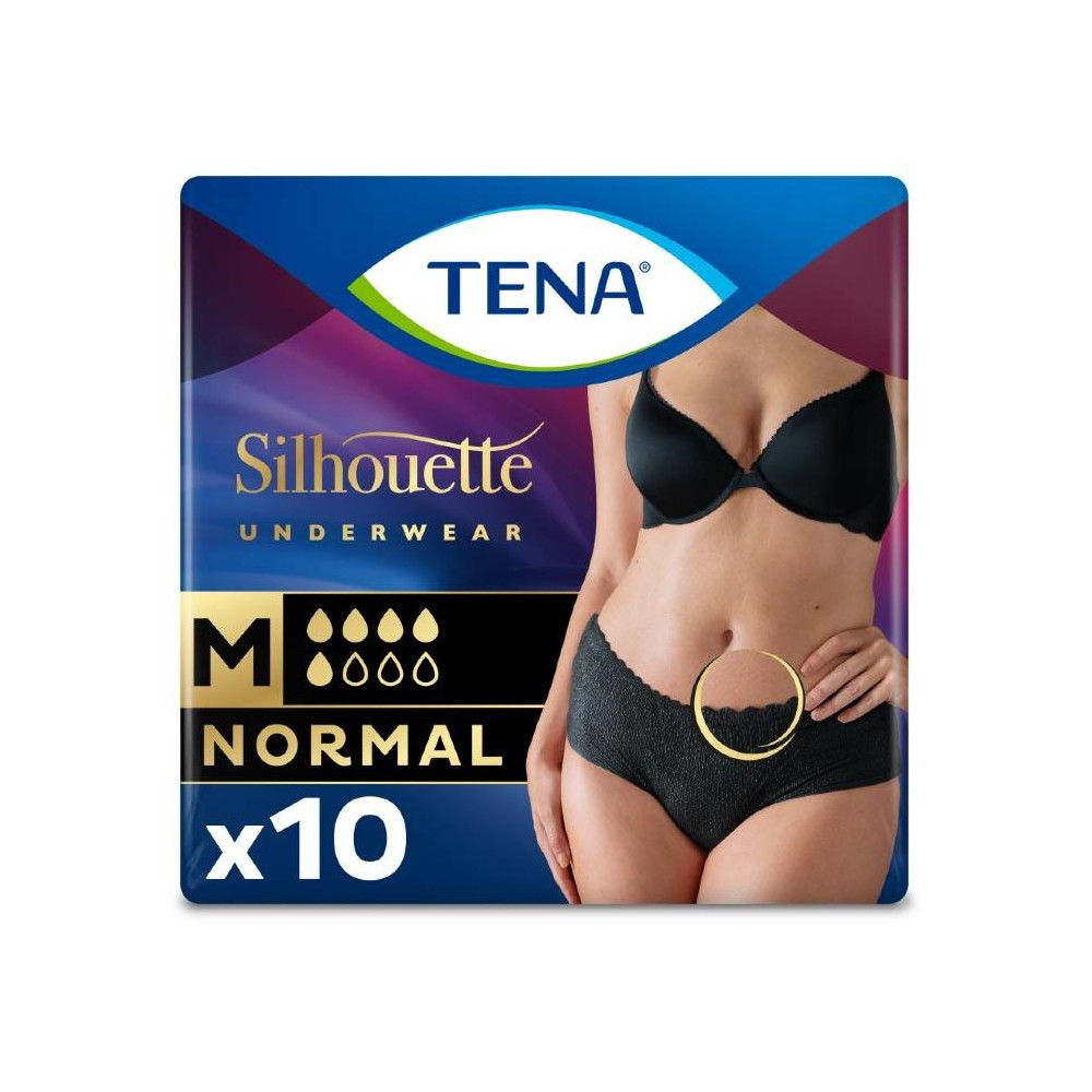 Tena Silhouette Normal Cintura Baja Negro Talla M, 10 Uds