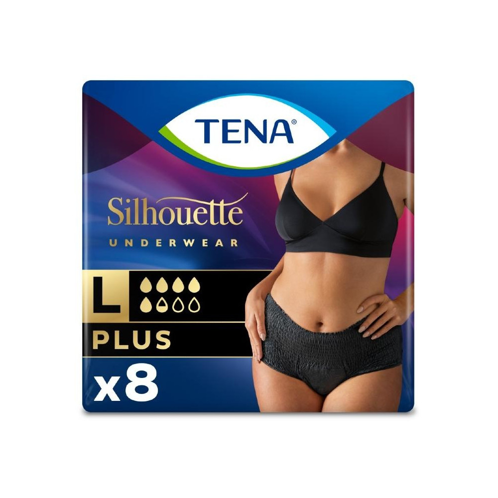 Tena Silhouette Normal Cintura Alta Negro Talla G, 8 Uds