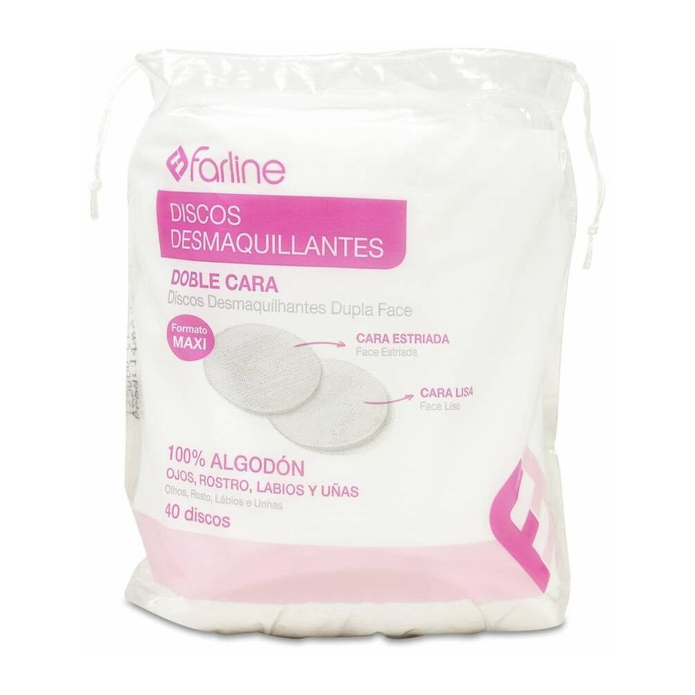 Farline Discos Desmaquillantes Maxi Ovalados Doble Cara, 40 Uds