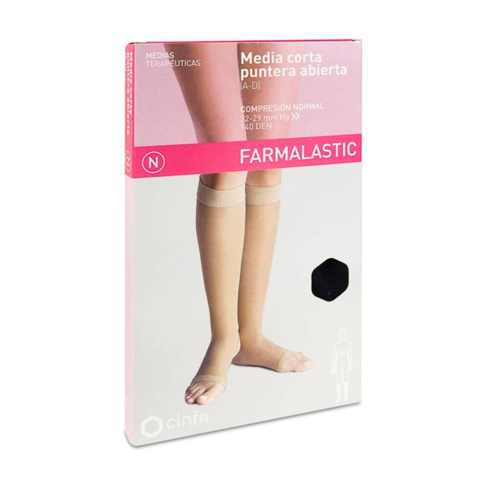 Farmalastic Media Corta Compresión Normal Puntera Abierta Camel T-P 1 Par