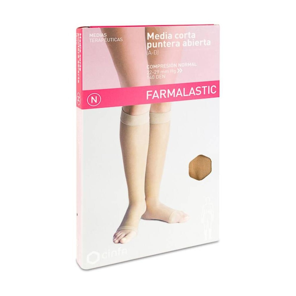 Farmalastic Media Corta Puntera Abierta Talla G Color Camel, 1 Par