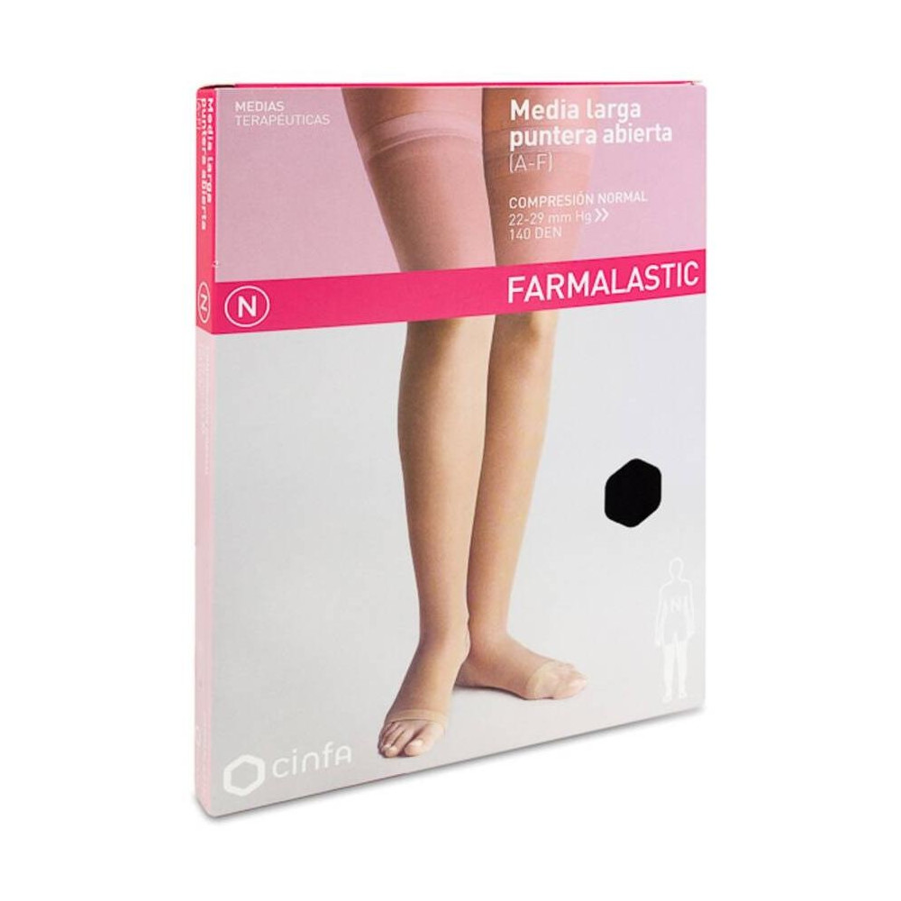 Farmalastic Media Larga Compresión Normal Puntera Abierta Negro Talla Grande, 2 Uds.