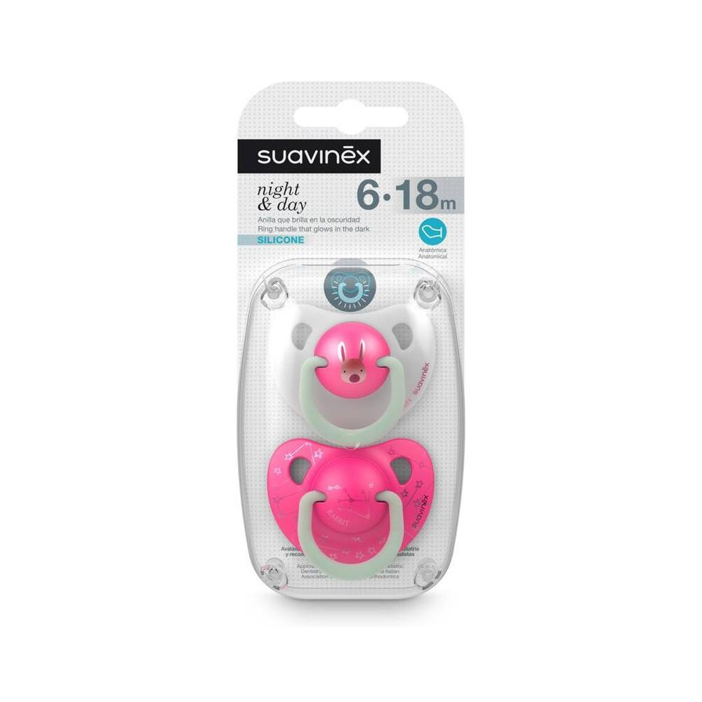 Suavinex Chupete Night Y Day Anatómico Silicona 6-18M 2Uds