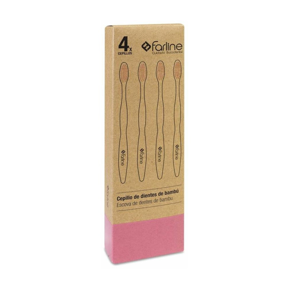 Farline Cepillo De Dientes Bambú Rosa, 4 Ud