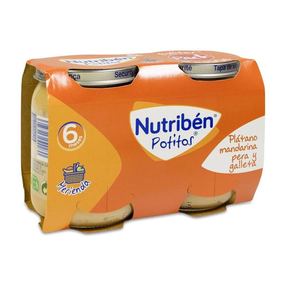 Pack Nutribén Potitos Merienda Plátano Mandarina Pera Galleta, 2 X 190 G