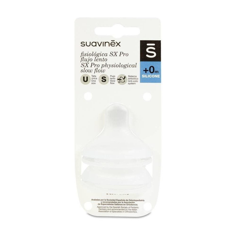 Suavinex Tetina Fisiológica Flujo S Silicona, 2 Unidades