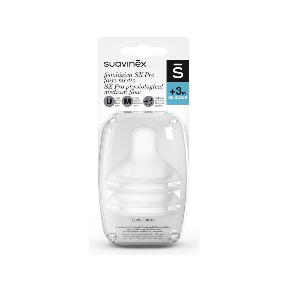 Suavinex Tetina Silicona Fisiológica Flujo M, 2 Uds