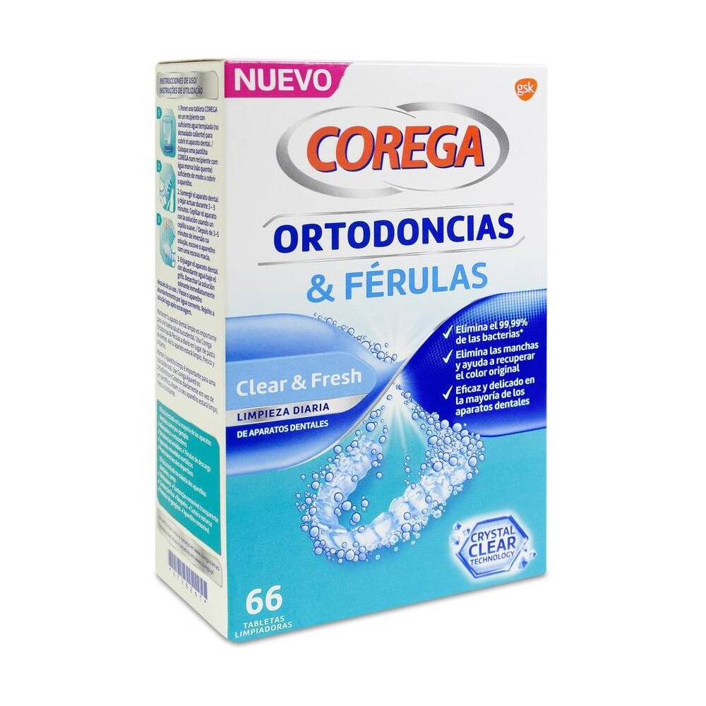 Corega Ortodoncias Y Férulas Tabletas Limpiadoras Para Férulas 66Tabs