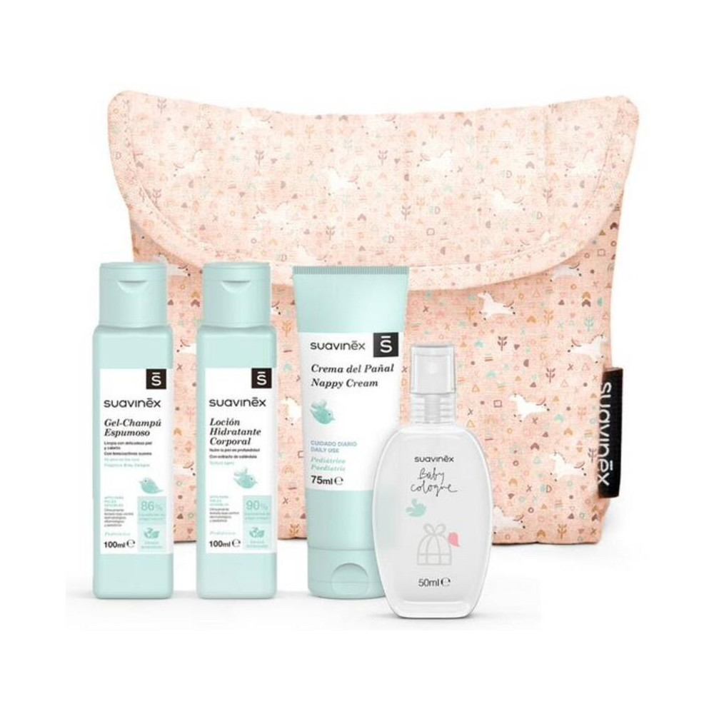 Suavinex Pack Neceser Tela Baby Care Essentials Rosa + 4 Productos