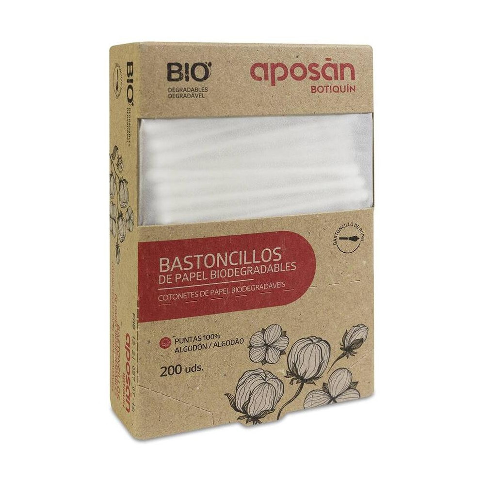 Aposán Bastoncillos De Papel Biodegradable, 200 Uds
