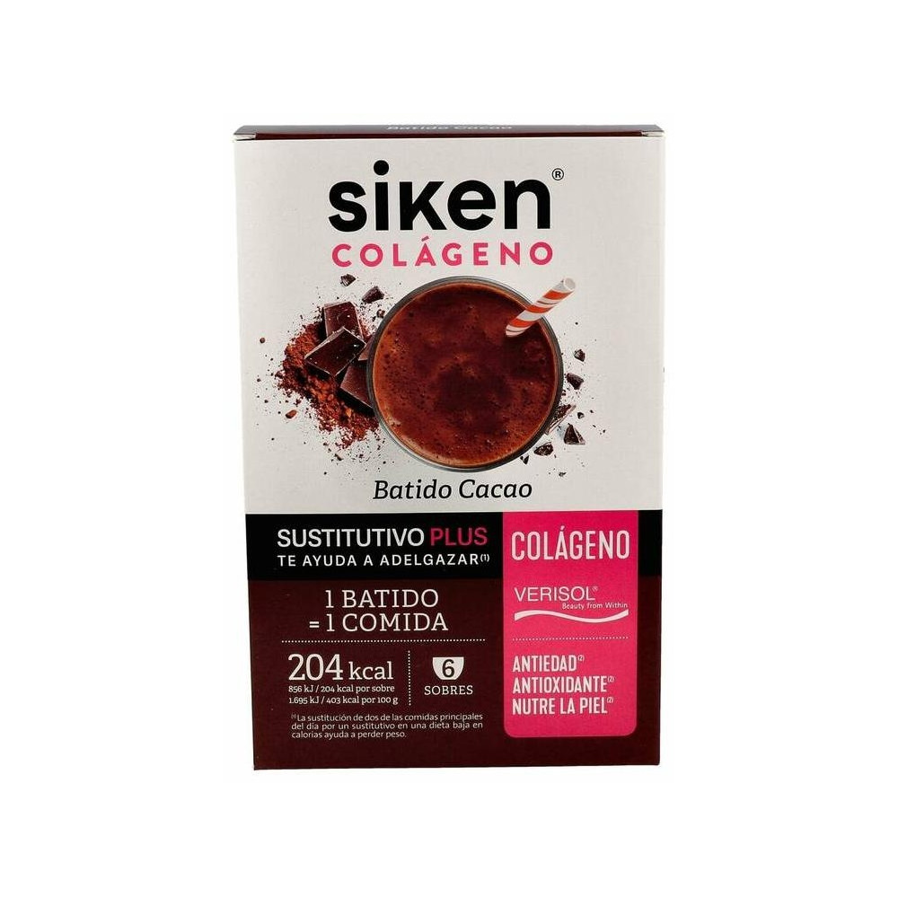 Siken Sustitutivo Plus Colágeno Batido Cacao, 6 Sobres