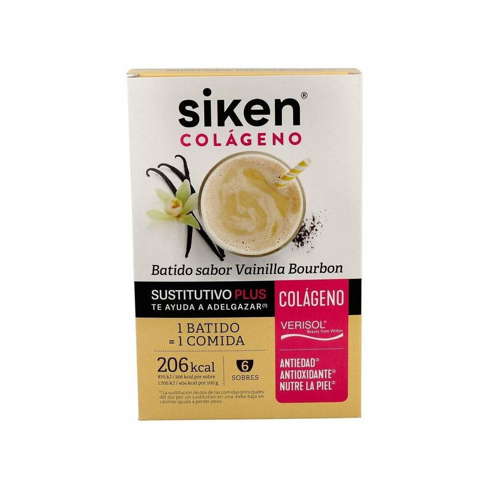 Siken Batido Sustitutivo Con Colágeno Y Sabor A Vainilla 6 Sobres
