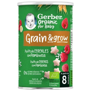 Gerber Organic Grain Y Grow Puffs Trigo Y Arroz Con Frambuesa 35G