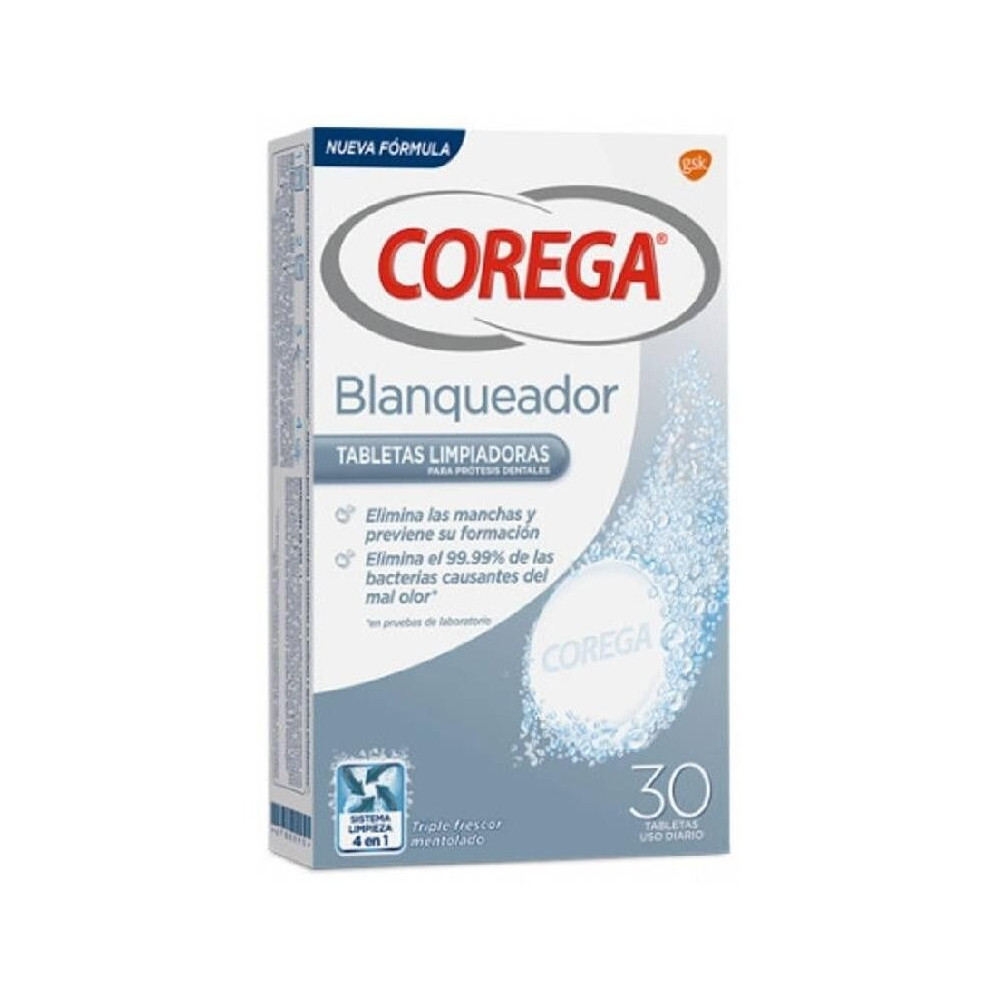 Corega Blanqueador Limpieza Prótesis Dental, 30 Uds