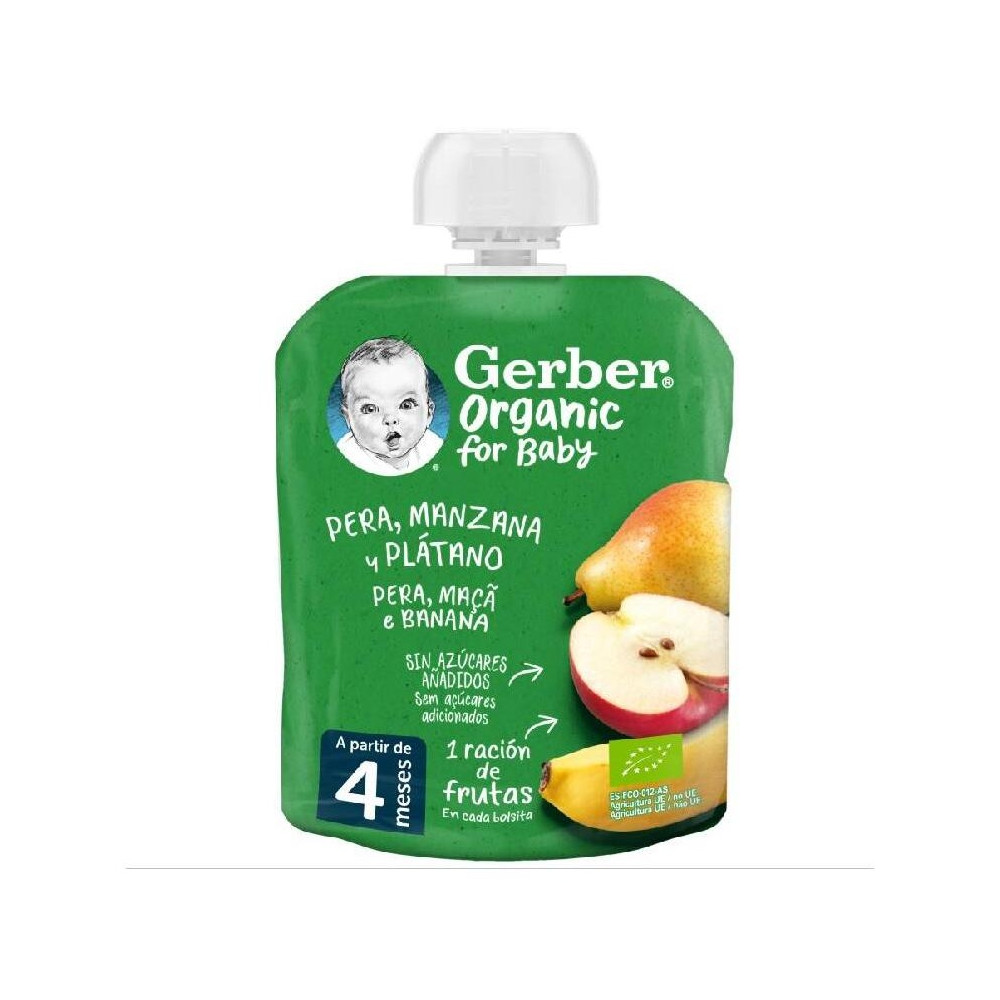 Gerber Organic Puré Pera, Manzana Y Plátano 4X90G