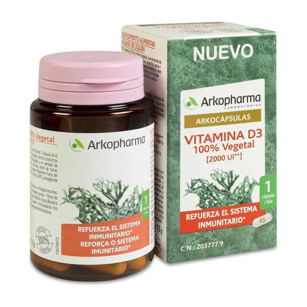 Arkopharma Arkocápsulas Vitamina D3 100 % Vegetal, 45 Cápsulas