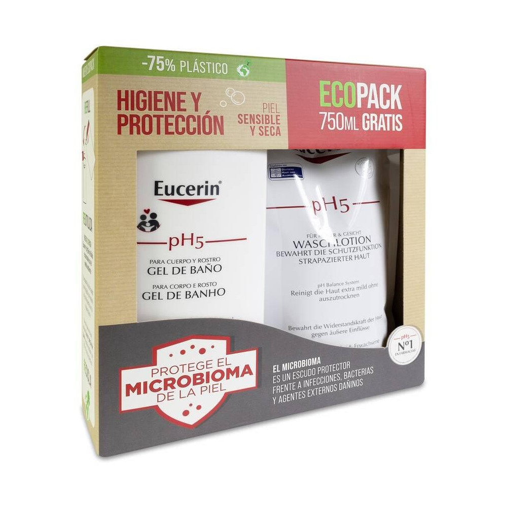 Ecopack Eucerin Ph5 Gel De Baño Piel Seca Y Sensible, 1000 Ml + 750 Ml
