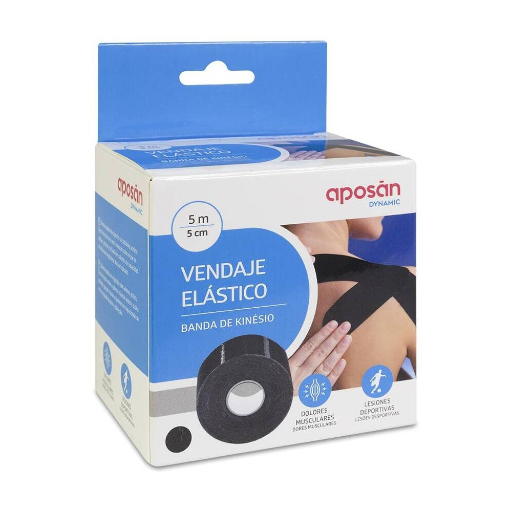 Aposán Dynamic Vendaje Elástico Kinésio Negro 5 Cm X 5 M, 1 Unidad