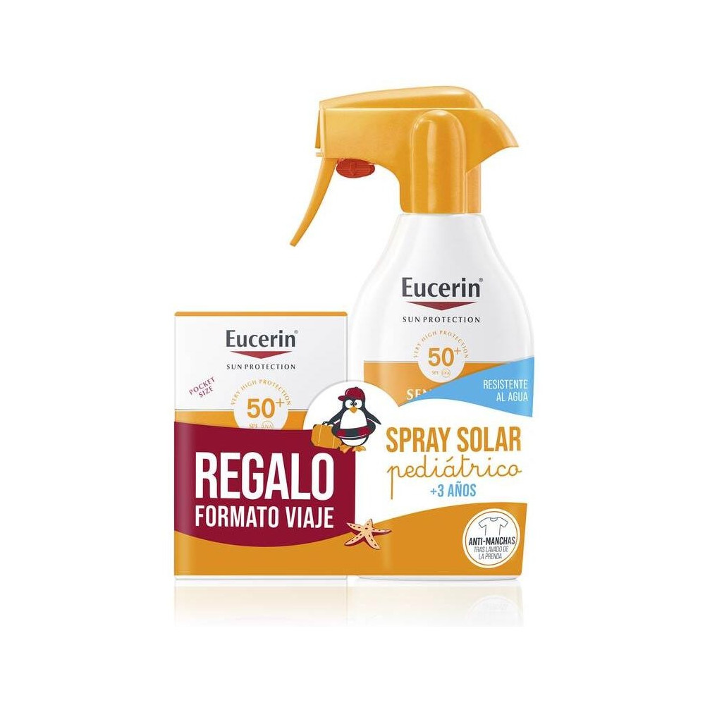 Pack Eucerin Protector Solar Kids Sun Spray Pistola Spf50+ + Fluido Formato Bolsillo, 300 Ml + 50 Ml