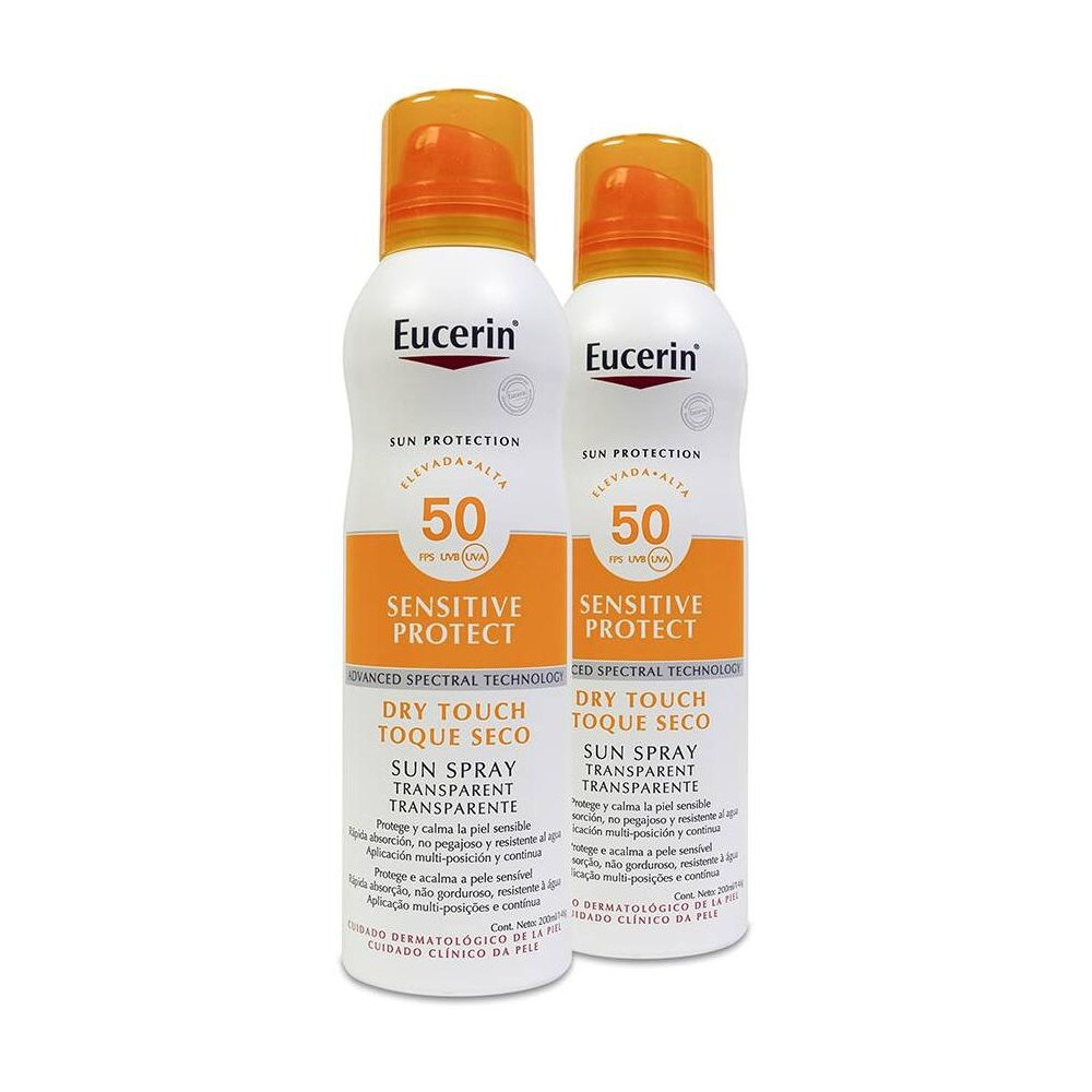 Duplo Eucerin Protector Solar Spray Transparente Toque Seco Fps50+, 2 Unidades X 200 Ml