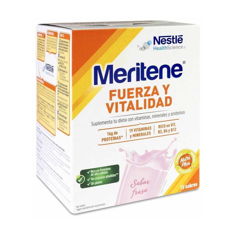 Meritene Fuerza Y Vitalidad Batidos Sabor Fresa 15 Sobres