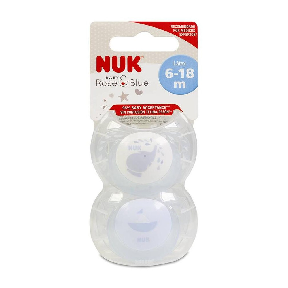 Nuk Chupete Classic Rose Y Blue Azul Látex 6-18 M, 2 Uds