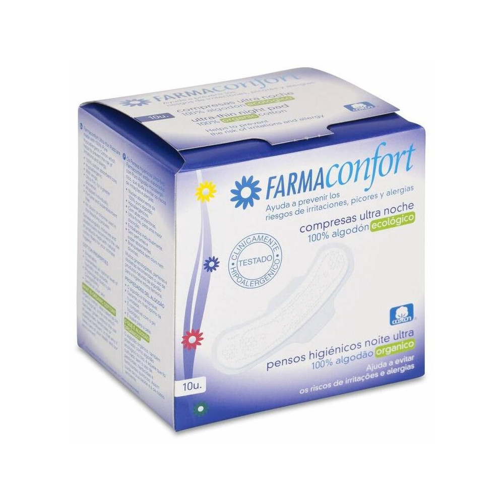 Farmaconfort Compresa Ultrafinas Noche Con Alas 10 Unidades