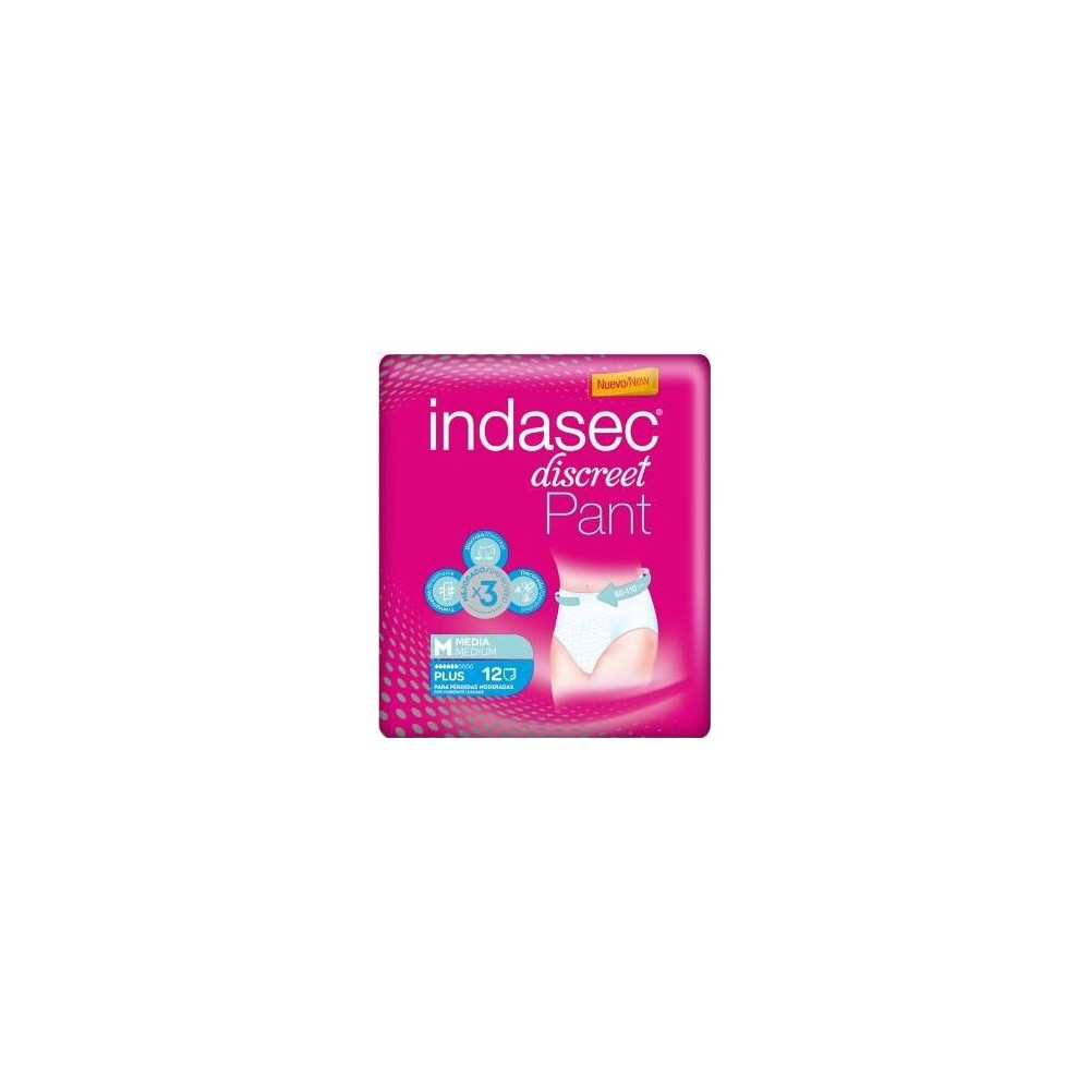 Indasec Discreet Pant Plus Talla Mediana, 12 Uds