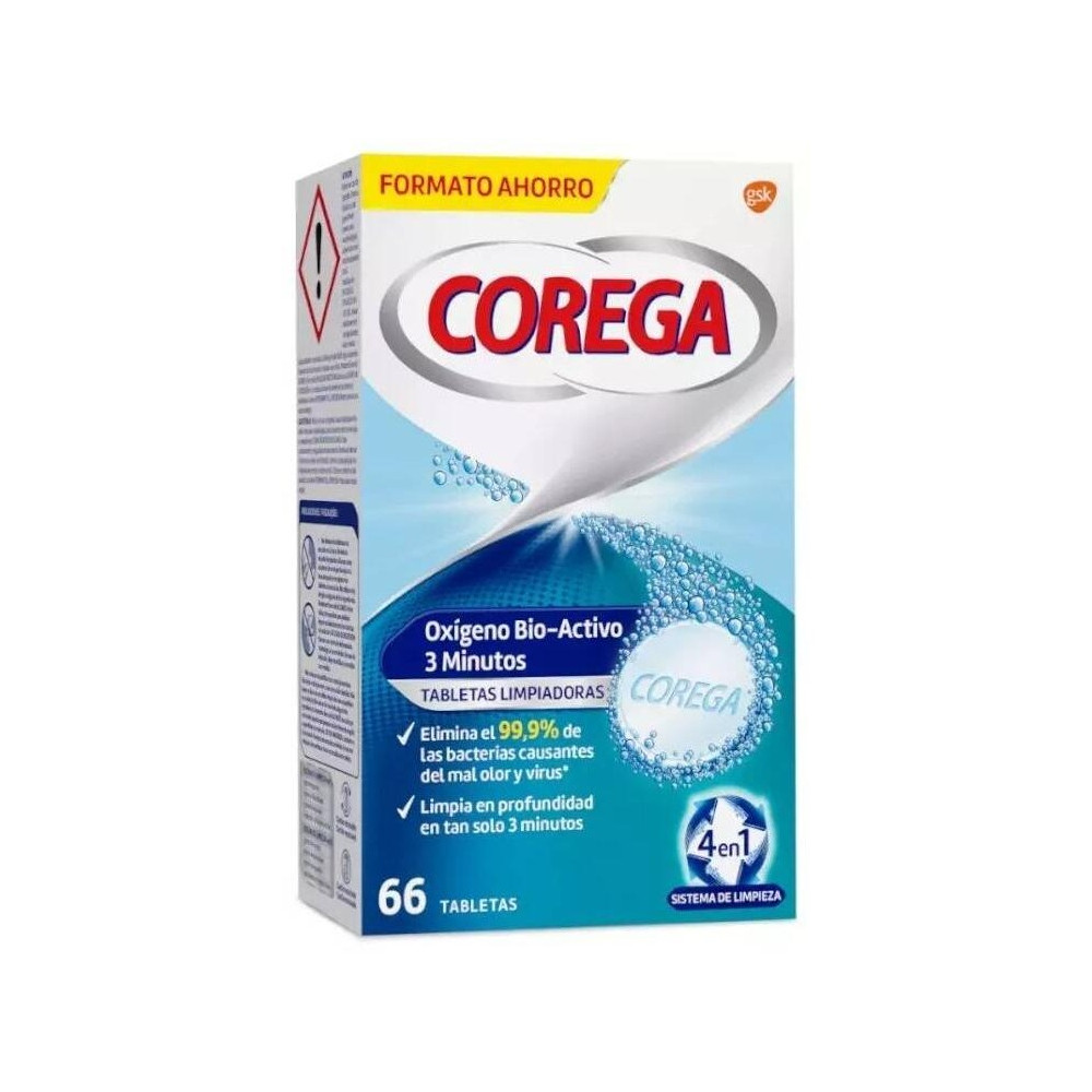Corega Oxígeno Bio Activo 3 Minutos Tabletas Limpiadoras 66Uds
