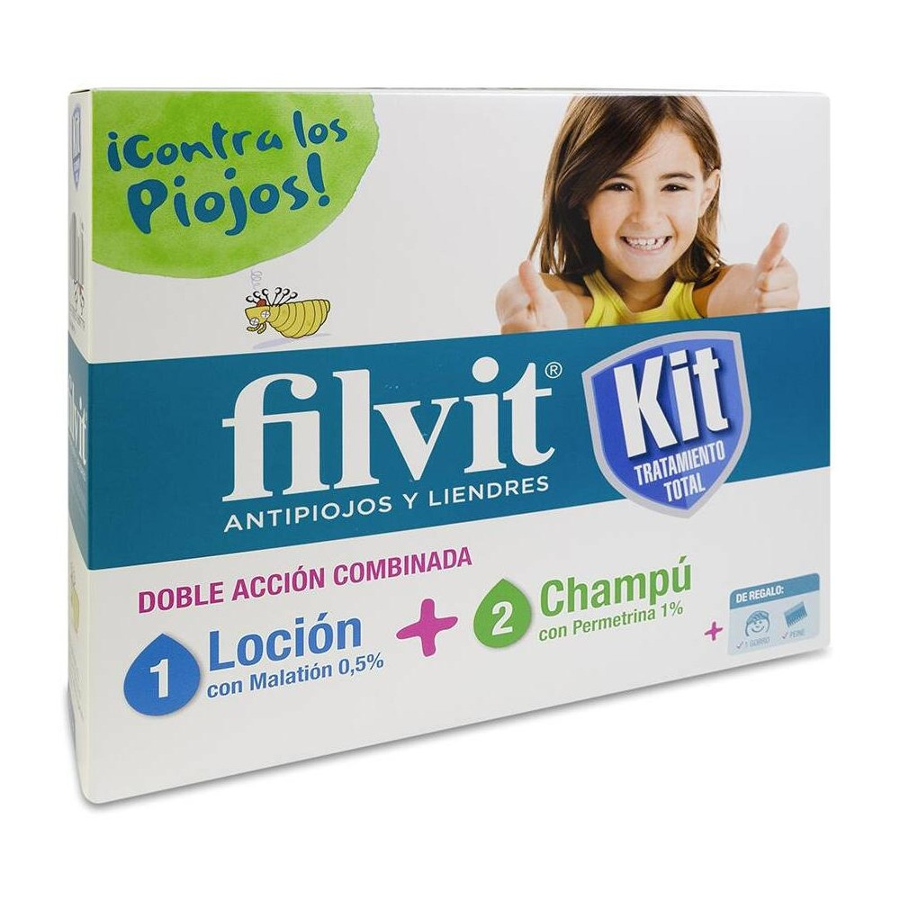 Filvit Kit Antipiojos Loción + Champú + Lendrera, 1 Ud